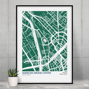 Impressão do mapa do estádio do Dallas Stars - Cores do time - Mapa de arte do estádio da NHL - Pôster com qualidade de museu - Entrega rápida - Tamanhos diferentes