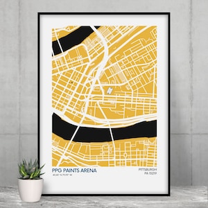 Impression de carte du stade des Penguins de Pittsburgh - Couleurs de l'équipe - Carte d'art du stade de la LNH - Affiche de qualité musée - Livraison rapide - Tailles différentes