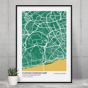 Impression de carte de stade personnalisée - Couleurs du club - Carte d'art du stade de football - Affiche de qualité musée - Livraison rapide - Tailles différentes