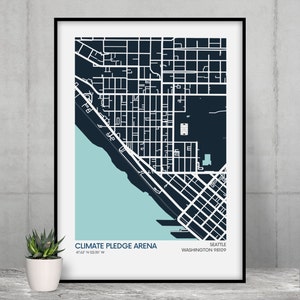 Seattle Kraken Stadium Map Print - Team Colors - NHL Stadium Art Map - Póster de calidad de museo - Entrega rápida - Diff Sizes