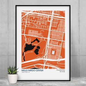 Impression de carte du stade des Flyers de Philadelphie - Couleurs de l'équipe - Carte d'art du stade de la LNH - Affiche de qualité musée - Livraison rapide - Tailles différentes