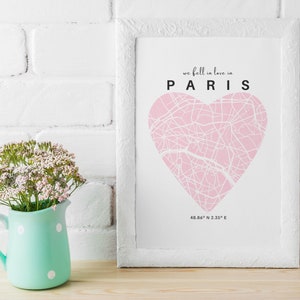 Mapa de Paris, impressão de mapa de arte de amor, série We Fell in Love, pôster grosso de alta qualidade com qualidade de museu - entrega rápida - vários tamanhos