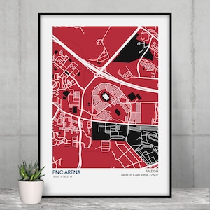 Impresión del mapa del estadio de los huracanes de Carolina - Colores del equipo - Mapa de arte del estadio de la NHL - Póster con calidad de museo - Entrega rápida - Tamaños diferentes