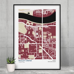 Impressão do mapa do Arizona Coyotes Stadium - Cores do time - Mapa artístico do NHL Stadium - Pôster com qualidade de museu - Entrega rápida - Tamanhos diferentes