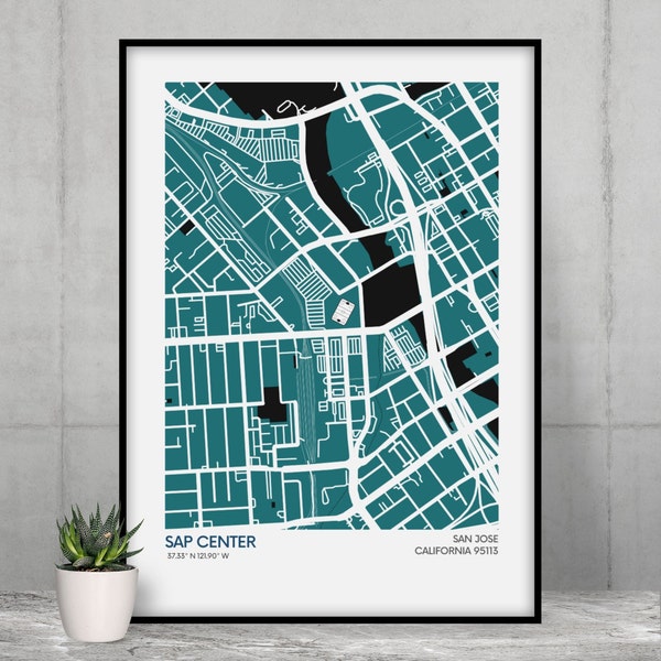 San Jose Sharks Stadium Map Print - Team Colours - NHL Stadium Art Map - Museum-quality poster - Fast Delivery - Diff Sizes