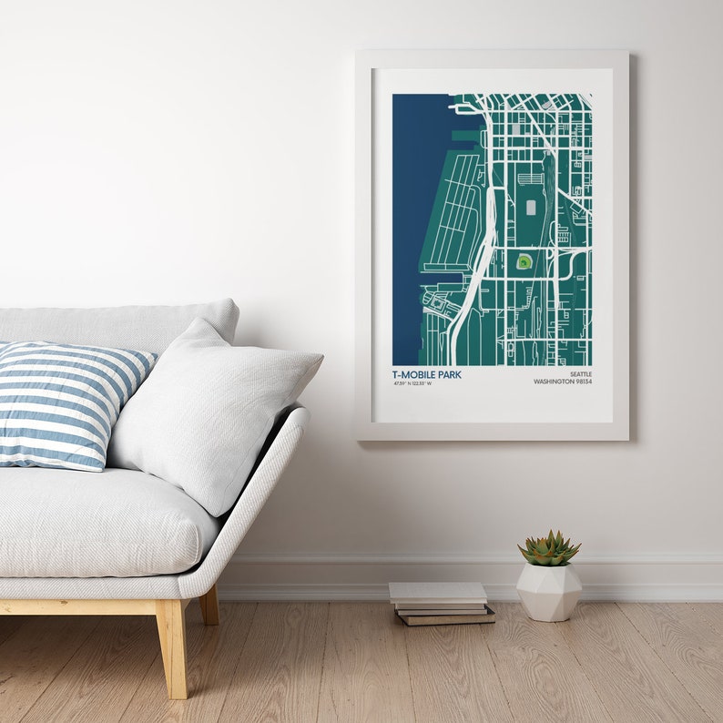 Seattle Mariners Stadium Map Print Team Colours Baseball Etsy