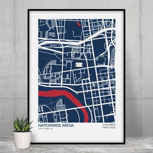 Impresión del mapa del estadio de las chaquetas azules de Columbus - Colores del equipo - Mapa de arte del estadio de la NHL - Póster con calidad de museo - Entrega rápida - Tamaños diferentes