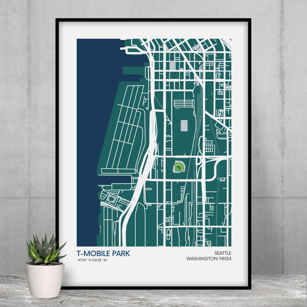 Seattle Mariners Stadium Map Print Team Colours Baseball Etsy
