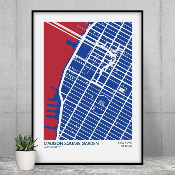 New York Rangers Stadium Map Print - Team Colours - NHL Stadium Art Map - Museum-quality poster - Fast Delivery - Diff Sizes