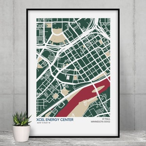 Minnesota Wild Stadium Map Print - Couleurs de l'équipe - NHL Stadium Art Map - Affiche de qualité musée - Livraison rapide - Tailles différentes