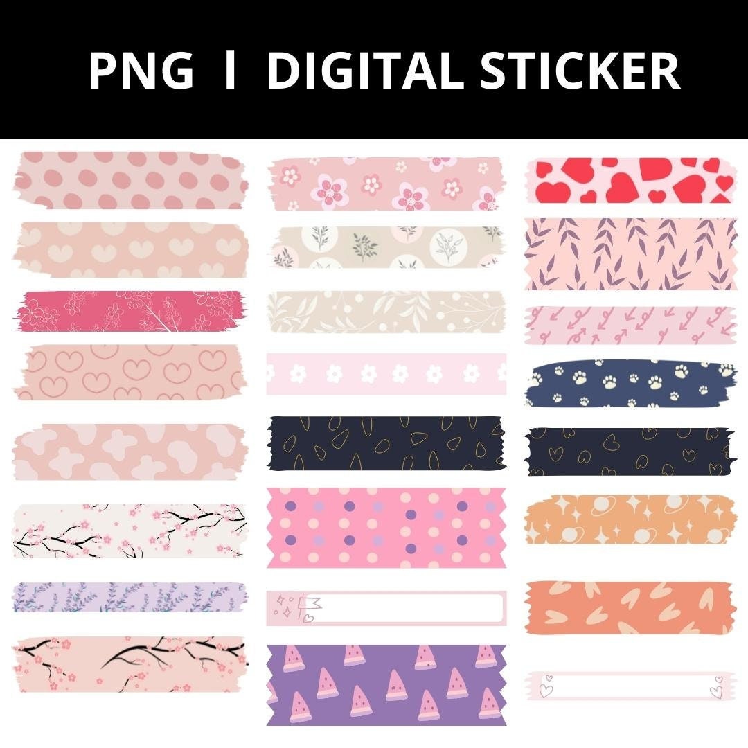 24 Washi Tape Stickers - Digital Stickers - Png Stickers - Goodnotes ...