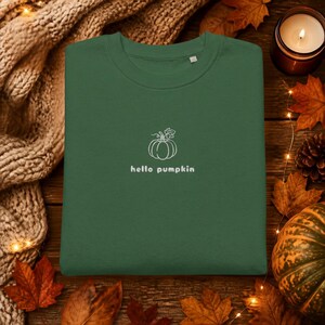 Hello Pumpkin Stick Pullover, Bestickter Kürbis Pullover, Bio Baumwolle Sweatshirt, Herbst Pullover Unisex, Minimalistische Stickerei