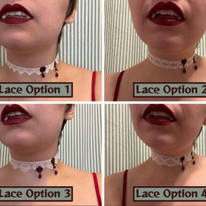 Custom Painted Bram Choker / Blood Drip Vampire Bite on White Lace