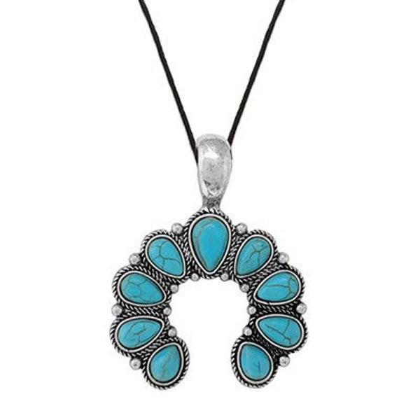 Squash Blossom Fashion Western Turquoise Necklace, Squash Blossom Stone Chain Turquoise Womens Set