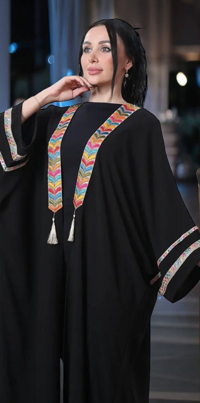 Black Abaya with colorful stips