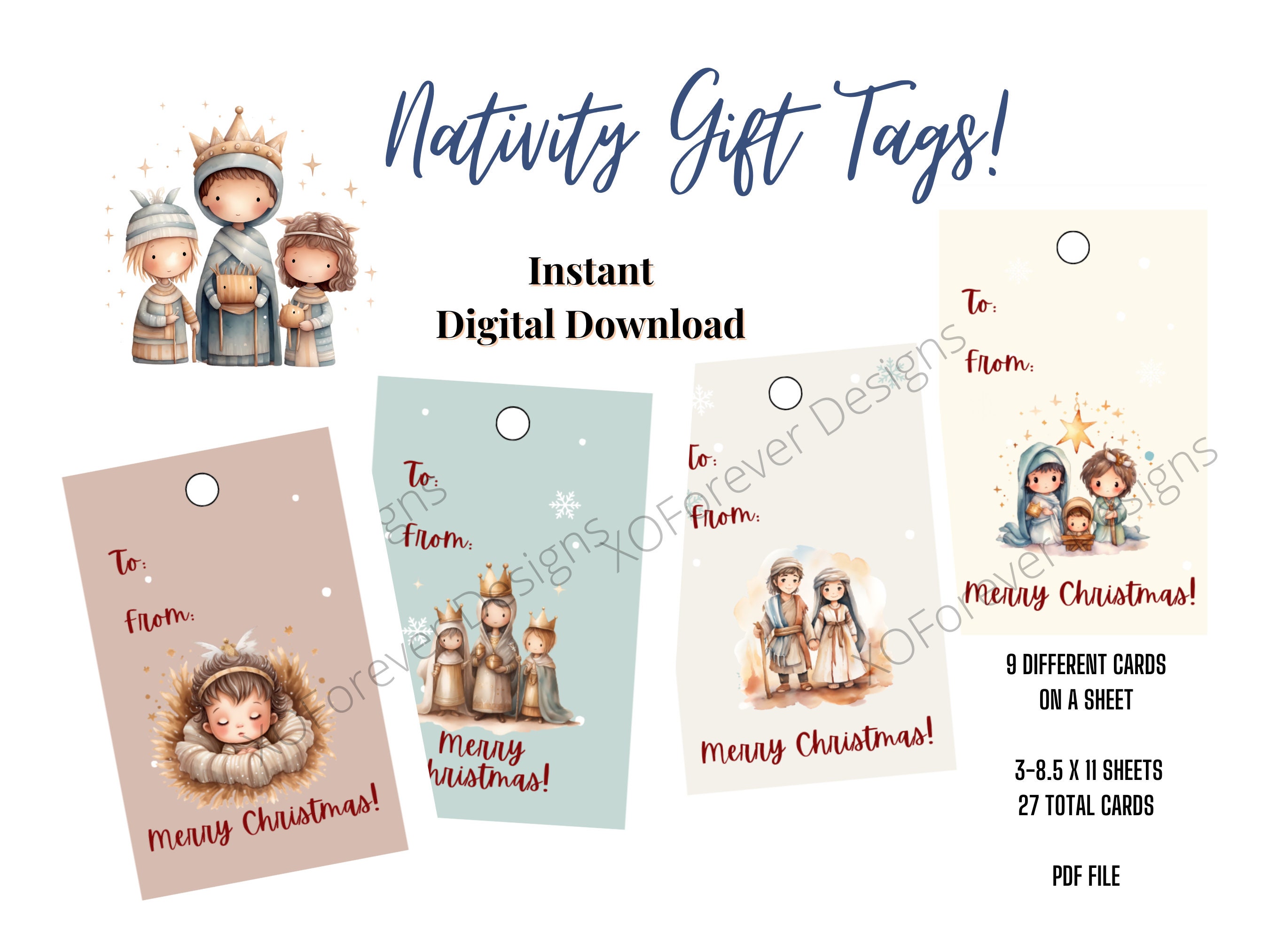 Nativity Gift Tags, Printable Gift Tags, Religious Gift Tags, Holiday ...