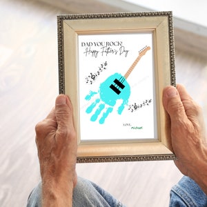 Fathers Day Handprint Guitar | My Dad Rocks | Father's Day Keepsake | Dad Handprint | Bonus Dad Gift | Dad Gift From Kids | Dad You Rock
