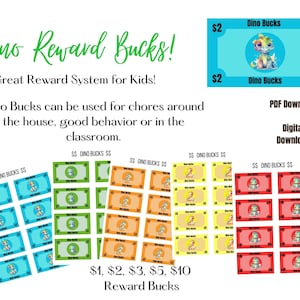 Kids Dino Bucks | Reward Bucks | Positive Rewards | Chore Bucks | Digital Reward Bucks | Mom Bucks | Kids Reward System |