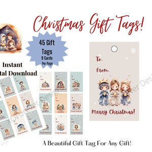 Christmas Gift Tags, Printable Gift Tags, Religious Gift Tags, Holiday Gift Tags, Nativity Gift Tags, Family Gift Tags, Gift Exchange Tags