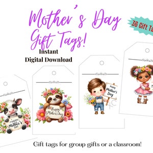 Mother&#39;s Day Gift Tags, Printable Gift Tags, Holiday Gift Tags, Mother&#39;s Day Tags, Family Gift Tags, Gift Exchange Tags, Animal Gift Tags