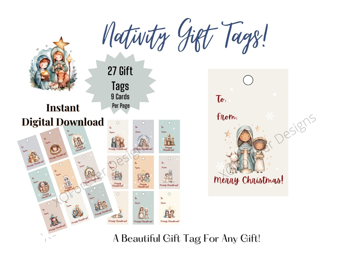 Nativity Gift Tags, Printable Gift Tags, Religious Gift Tags, Holiday ...