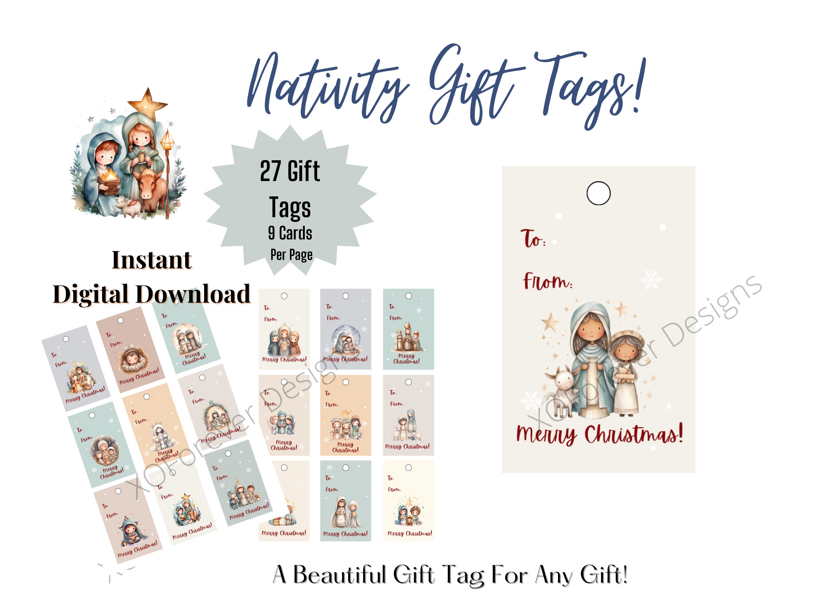Nativity Gift Tags, Printable Gift Tags, Religious Gift Tags, Holiday ...