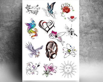 Personalised Temporary Tattoos Full A4 Sheet. Upload Any Graphics and/or Text