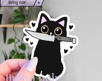 Black Cat Knife Sticker | Black Cat Sticker | Spooky | Halloween | True Crime | Creepy Cute | I Will Cut You | Gift idea | Kawaii | Goth