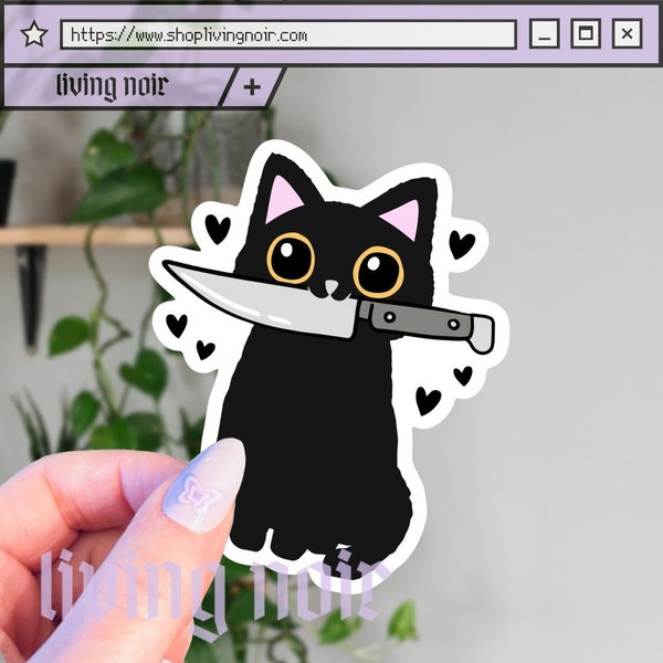 Black Cat Knife Sticker | Black Cat Sticker | Spooky | Halloween | True Crime | Creepy Cute | I Will Cut You | Gift idea | Kawaii | Goth