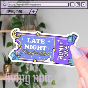 Late Night Readers Club Ticket Sticker, Bookish Sticker, Kindle Stickers, Admit One, Moon and Stars, Reading Stickers, Ticket, Trendy