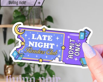 Late Night Readers Club Ticket Sticker, Bookish Sticker, Kindle Stickers, Admit One, Moon and Stars, Reading Stickers, Ticket, Trendy