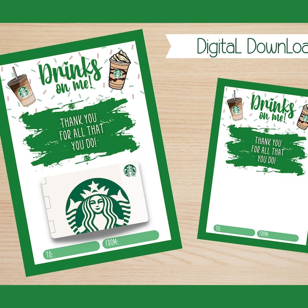 Thank You Starbucks Coffee Gift Card Holder, PDF Digital Download