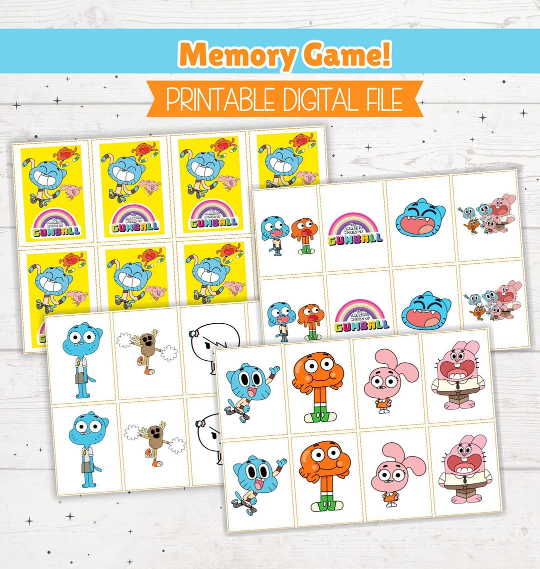 The Amazing World of Gumball Memory Match Card Game, PDF Printable - Etsy