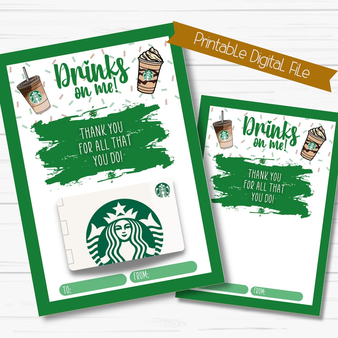 Starbucks キャリーカート ホワイト/グリーン Thank You Starbucks Coffee Gift Card Holder, PDF Digital Download