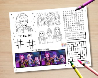 Kpop Demon Hunters Birthday Activity Placemat, PDF Digital Download