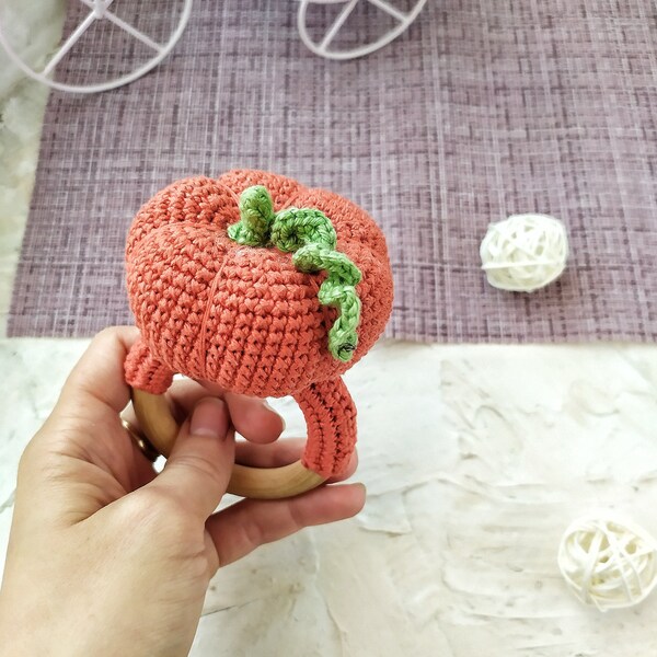 Pumpkin rattle PATTERN Crochet  toy Newborn toys Ring with toy Halloween