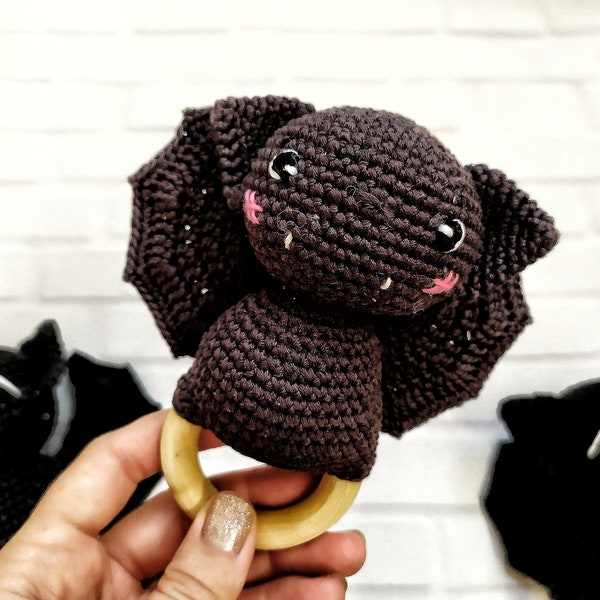 Bat  rattle PATTERN Crochet Baby toy pattern Newborn wooden toy Amigurumi Bat