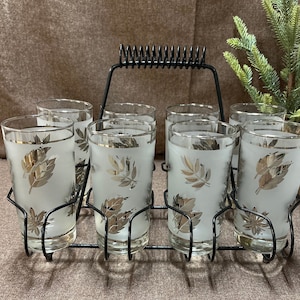 Midcentury Party Time Drinks for 8 with carrying caddy! Classic Vintage set of glasses for your next cocktail party!