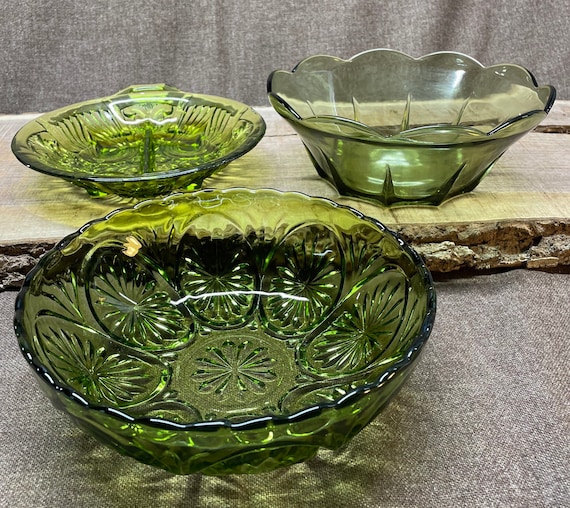 Vintage Green Glass Serving Bowl Collection in a Set of 3. in Etsy