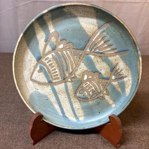 Vintage studio pottery fish plate.