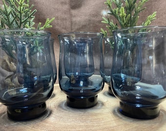 Colorful vintage cobalt blue 12 Oz glasses in a set of 6.