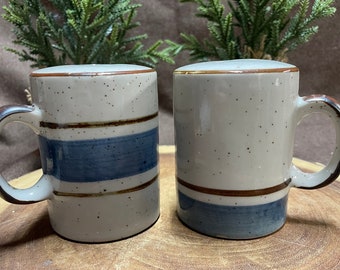 OTAGIRI Stoneware Salt and Pepper Shakers with Blue and Brown Stripes