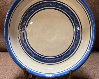 Farmhouse stoneware pie plate in classic country blue and white