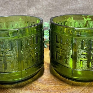 Mid-Century Riihimaki Taalari brutalist style bowl in a beautiful green glass. Set of Two.