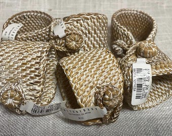 Pottery Barn Napkins Rings in a woven white washed rattan. Set of 6.