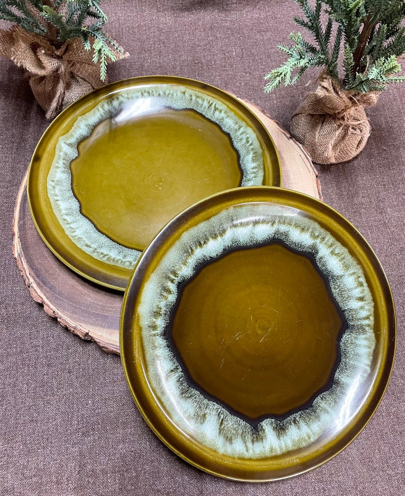 Rare Pfaltzgraff Copper Green Drip Glaze Dinner Plates in a Etsy