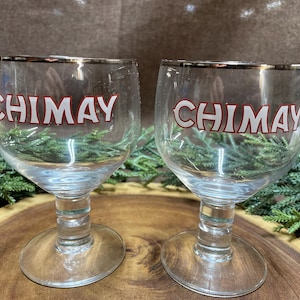 CHIMAY Stemmed Beer Glasses with Metal Rim in a set of 2. Made in Germany.