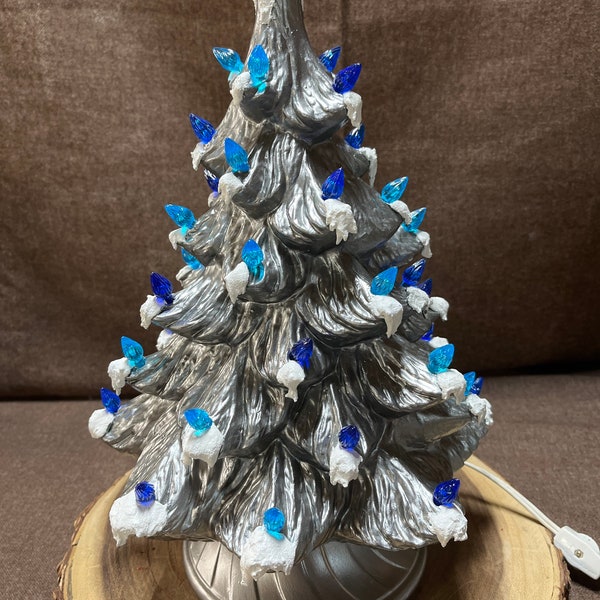 Blue Ceramic Christmas Tree With Lights Etsy