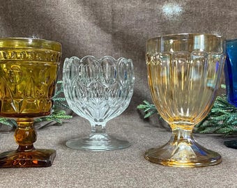 Colorful Vintage Glass Goblets in a Variety of Colors.