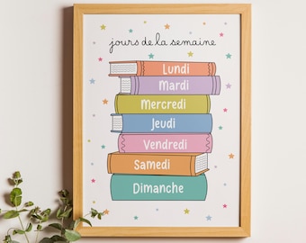 French Days of the Week Poster, Boho Classroom Decor (Digital Download)